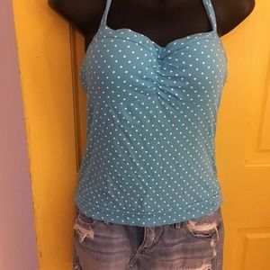 Blue and white tank halter top
